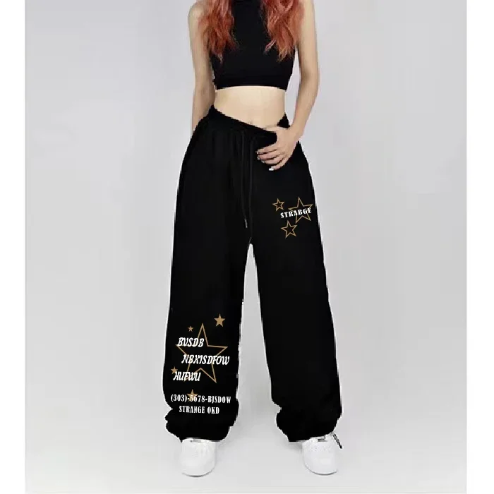 Letter Print Wide Leg Pants Women New Woman Trousers Y2K Streetwear Summer Women's Sport Pants with Drawstring Korean Fashion