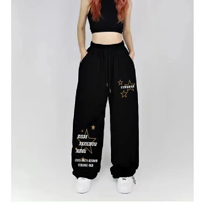 Letter Print Wide Leg Pants Women New Woman Trousers Y2K Streetwear Summer Women's Sport Pants with Drawstring Korean Fashion