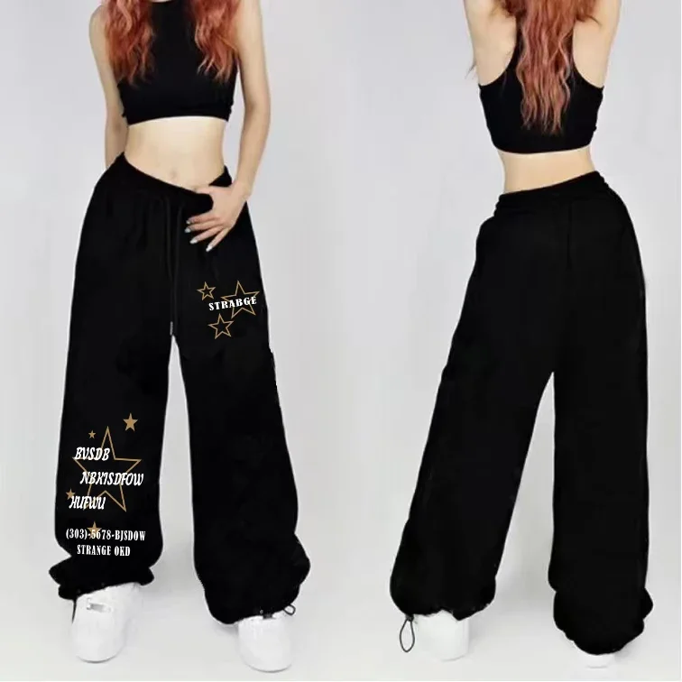 Letter Print Wide Leg Pants Women New Woman Trousers Y2K Streetwear Summer Women's Sport Pants with Drawstring Korean Fashion