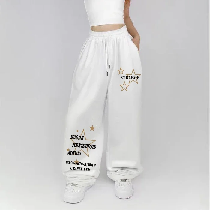 Letter Print Wide Leg Pants Women New Woman Trousers Y2K Streetwear Summer Women's Sport Pants with Drawstring Korean Fashion