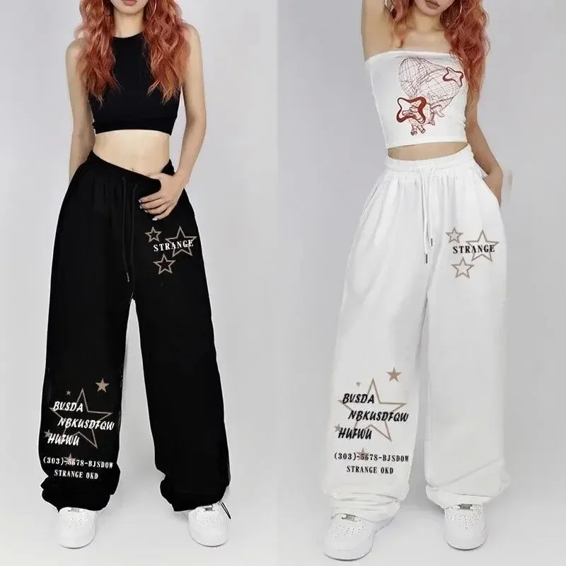 Letter Print Wide Leg Pants Women New Woman Trousers Y2K Streetwear Summer Women's Sport Pants with Drawstring Korean Fashion