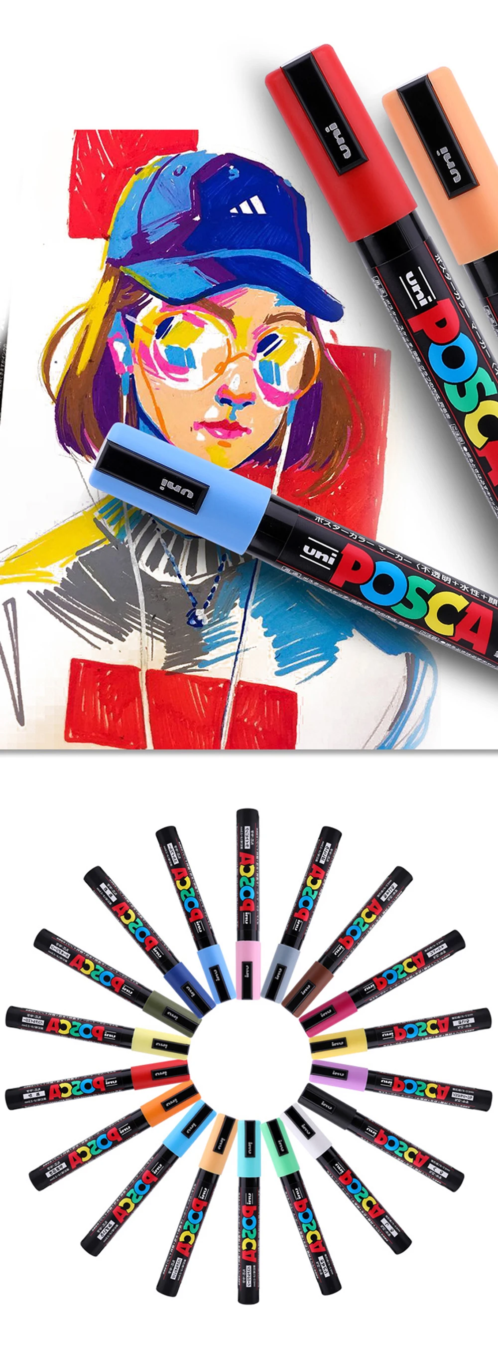 21/24 Colors UNI Posca Marker PC-1M/3M/5M Waterproof Acrylic Marcadores Art Supplies Graffiti Manga Design Painting Stationery