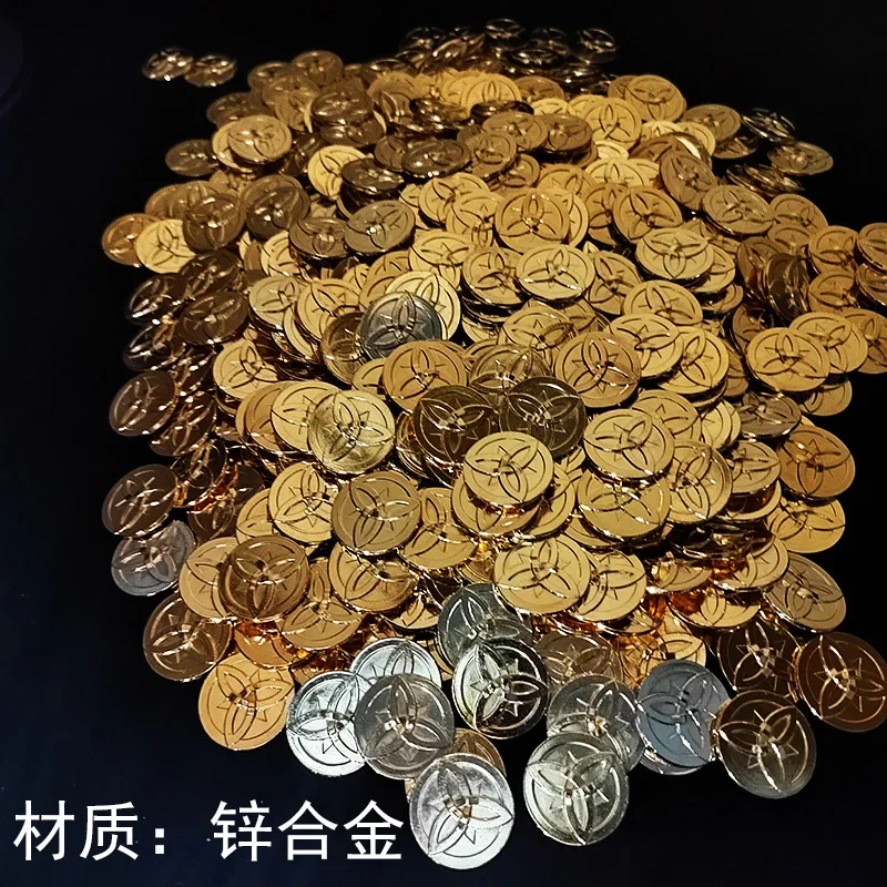 10Pcs/Set Game Impact Mora Open Treasure Chest Game Metal Coin Strengthen Equipment Rock God Morax Cosplay Props Accessories