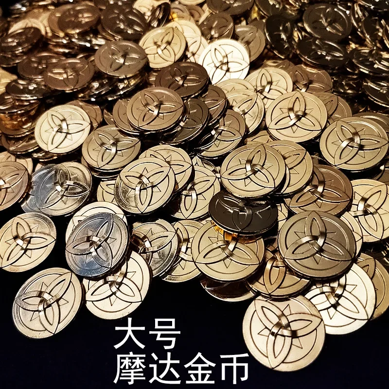 10Pcs/Set Game Impact Mora Open Treasure Chest Game Metal Coin Strengthen Equipment Rock God Morax Cosplay Props Accessories