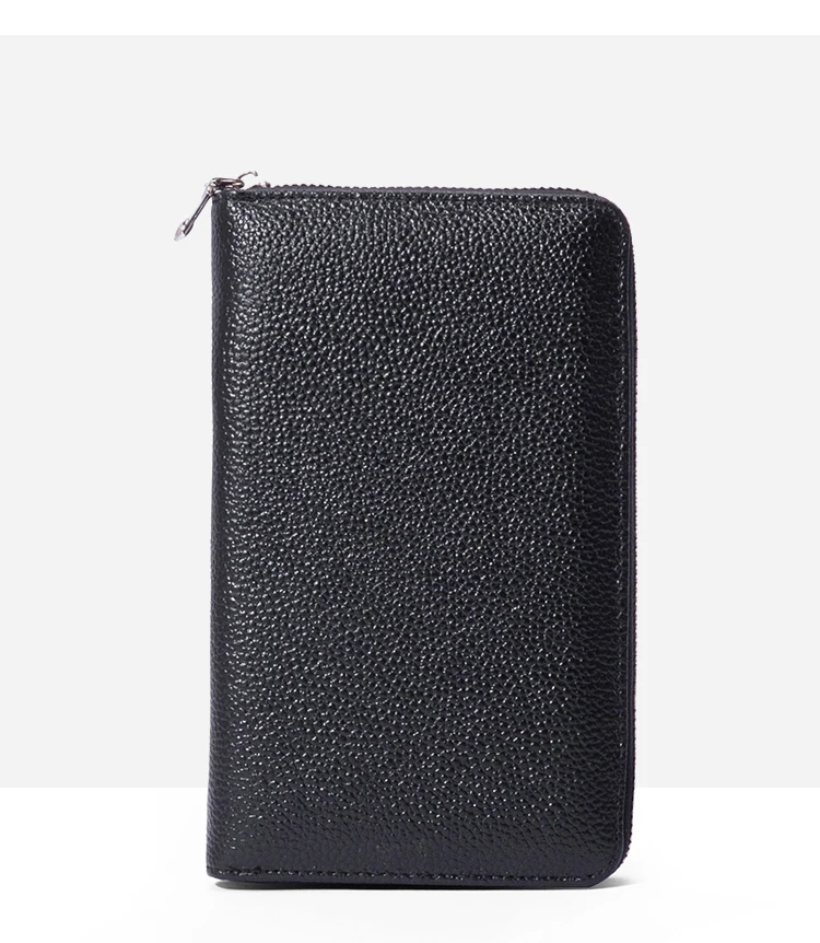 RFID Anti-Theft Cowhide Leather Wallet, Brush Head Layer, Long Passbook, Large Capacity Clutch Bag