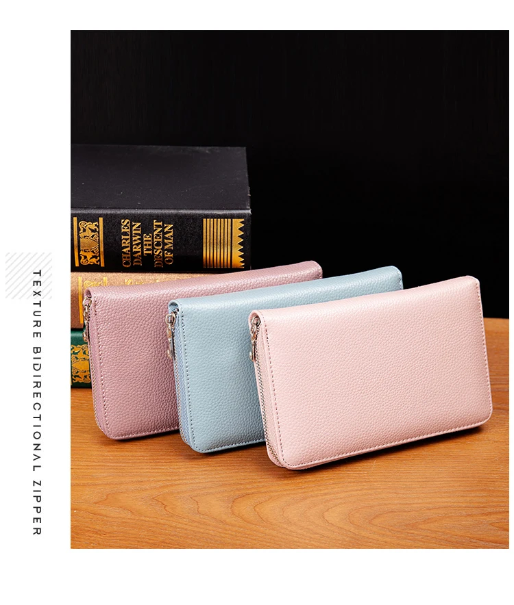 RFID Anti-Theft Cowhide Leather Wallet, Brush Head Layer, Long Passbook, Large Capacity Clutch Bag