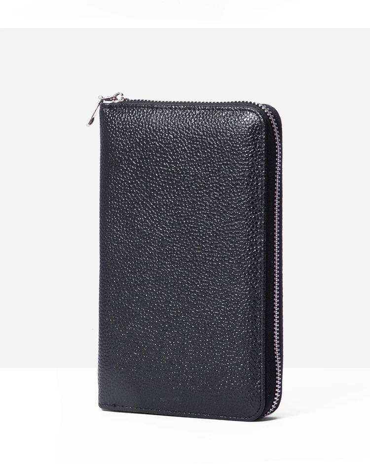 RFID Anti-Theft Cowhide Leather Wallet, Brush Head Layer, Long Passbook, Large Capacity Clutch Bag