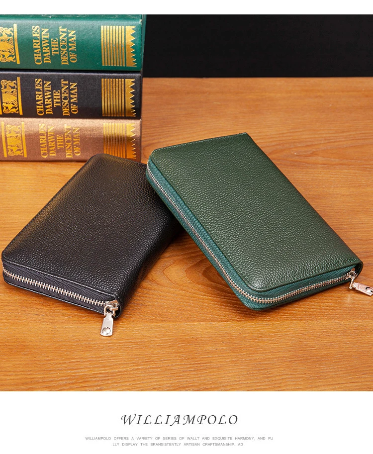 RFID Anti-Theft Cowhide Leather Wallet, Brush Head Layer, Long Passbook, Large Capacity Clutch Bag