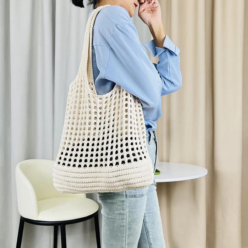 Vintage Hollow Design Woven Women Shoulder Bag Knitting Large Capacity Handbags Summer Travel Shopper Tote For Ladies Beach Bags
