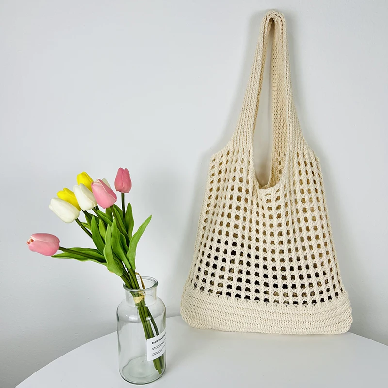 Vintage Hollow Design Woven Women Shoulder Bag Knitting Large Capacity Handbags Summer Travel Shopper Tote For Ladies Beach Bags