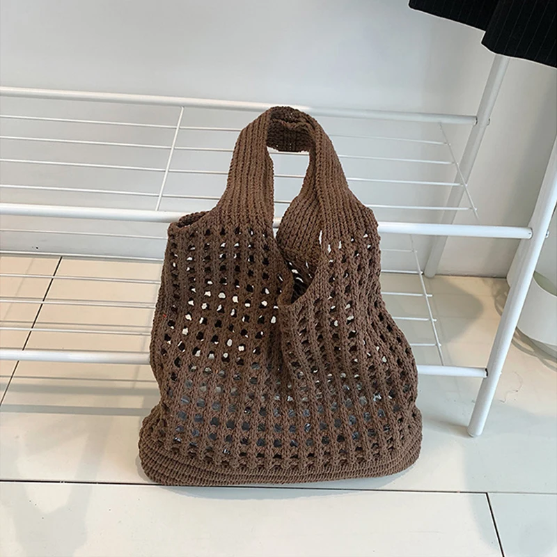 Vintage Hollow Design Woven Women Shoulder Bag Knitting Large Capacity Handbags Summer Travel Shopper Tote For Ladies Beach Bags