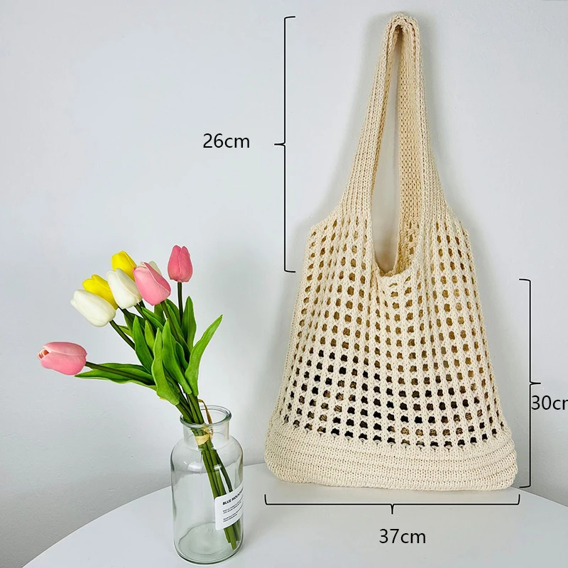 Vintage Hollow Design Woven Women Shoulder Bag Knitting Large Capacity Handbags Summer Travel Shopper Tote For Ladies Beach Bags