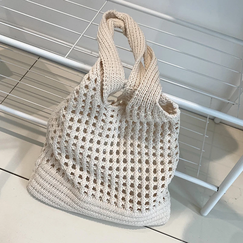 Vintage Hollow Design Woven Women Shoulder Bag Knitting Large Capacity Handbags Summer Travel Shopper Tote For Ladies Beach Bags