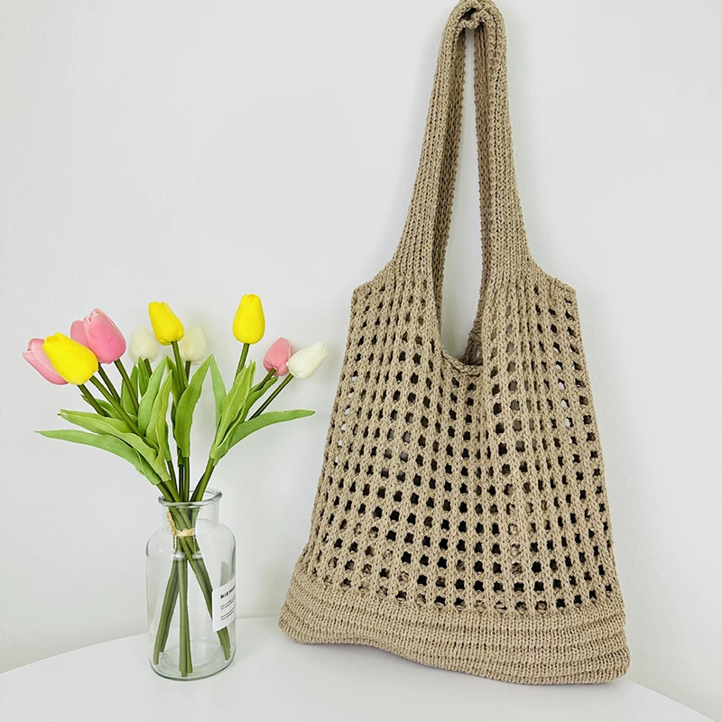 Vintage Hollow Design Woven Women Shoulder Bag Knitting Large Capacity Handbags Summer Travel Shopper Tote For Ladies Beach Bags