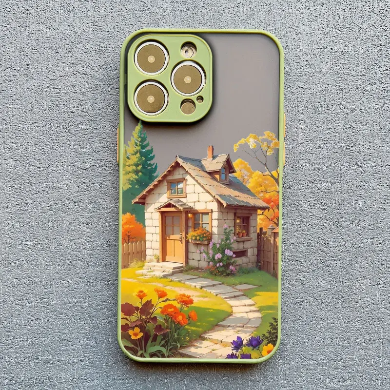 Vacation Villa House Scene Landscape Phone Case for iPhone 17 16 12 13 14 11 15 Pro Max Mini Plus XR XS X Cartoon Scenery Case