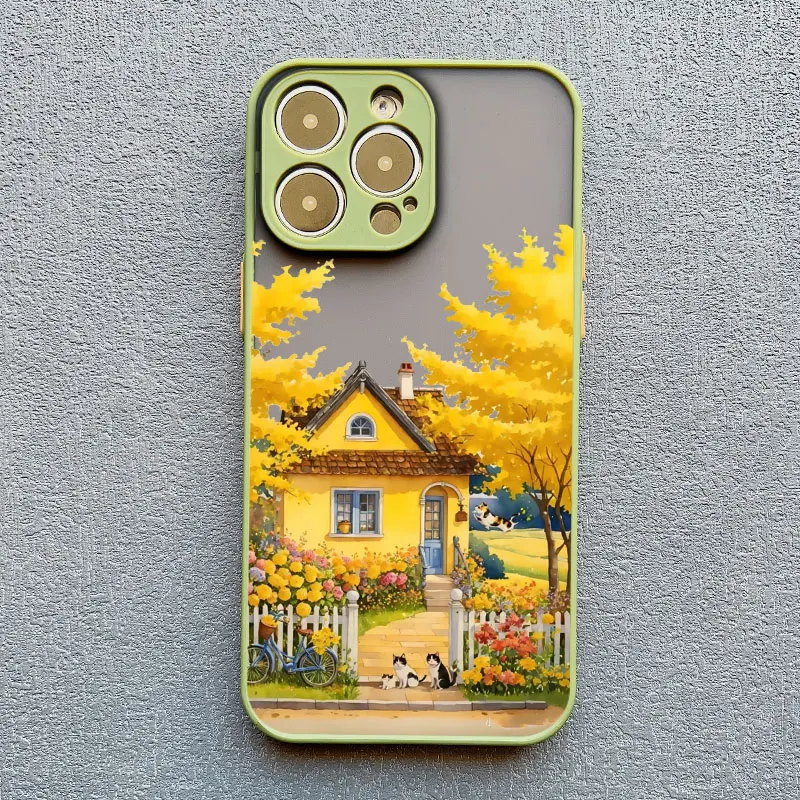 Vacation Villa House Scene Landscape Phone Case for iPhone 17 16 12 13 14 11 15 Pro Max Mini Plus XR XS X Cartoon Scenery Case