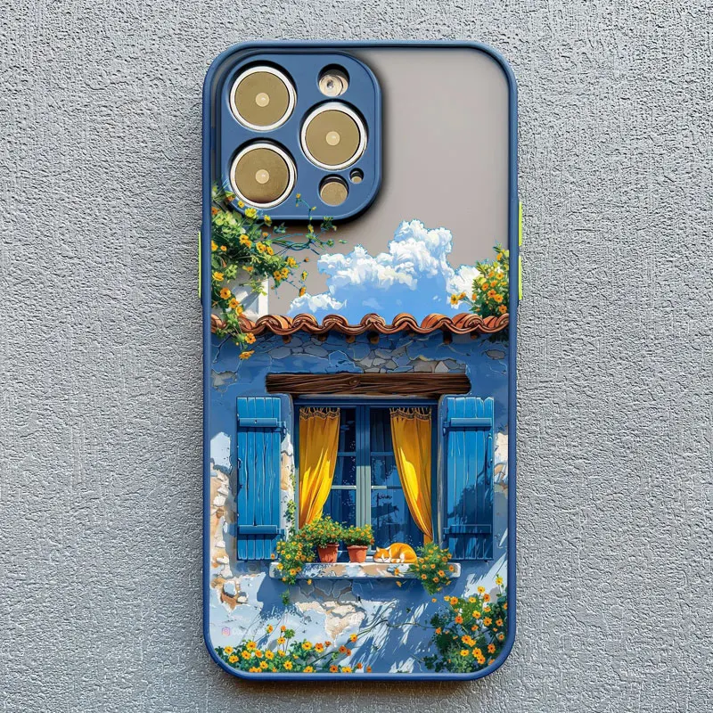 Vacation Villa House Scene Landscape Phone Case for iPhone 17 16 12 13 14 11 15 Pro Max Mini Plus XR XS X Cartoon Scenery Case