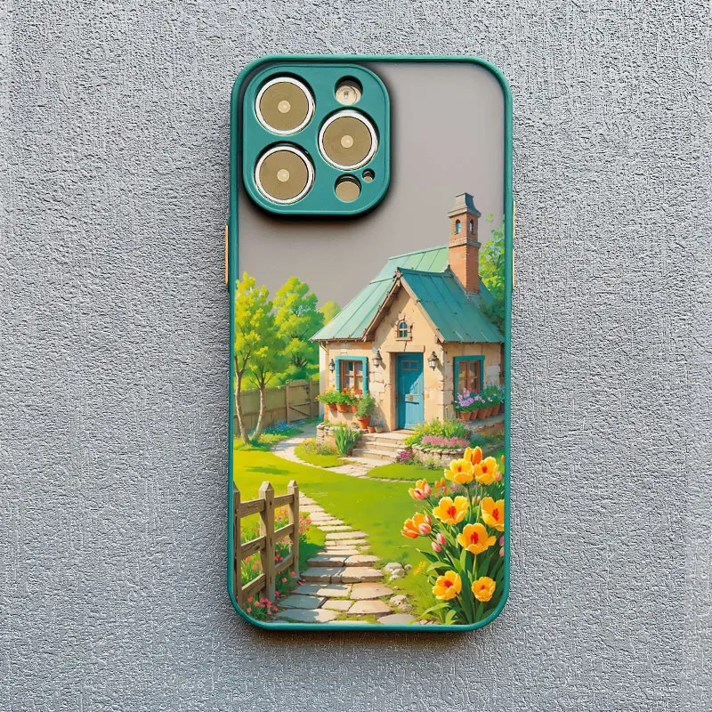 Vacation Villa House Scene Landscape Phone Case for iPhone 17 16 12 13 14 11 15 Pro Max Mini Plus XR XS X Cartoon Scenery Case