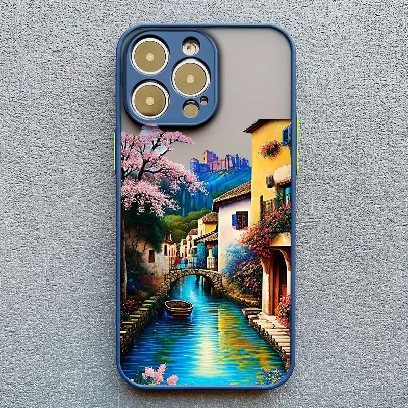 Vacation Villa House Scene Landscape Phone Case for iPhone 17 16 12 13 14 11 15 Pro Max Mini Plus XR XS X Cartoon Scenery Case