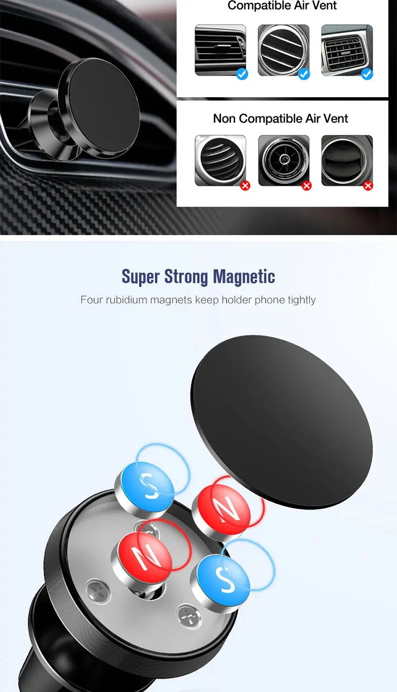 Magnetic Car Phone Holder For iPhone Samsung S10 GPS 360 Degree Navigation Air Vent Mont Stand Holder For Mobile Phone In Car