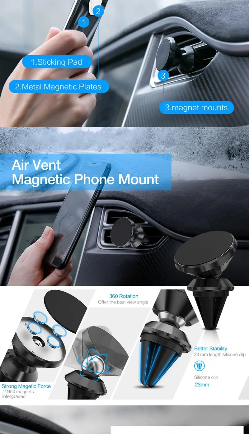 Magnetic Car Phone Holder For iPhone Samsung S10 GPS 360 Degree Navigation Air Vent Mont Stand Holder For Mobile Phone In Car