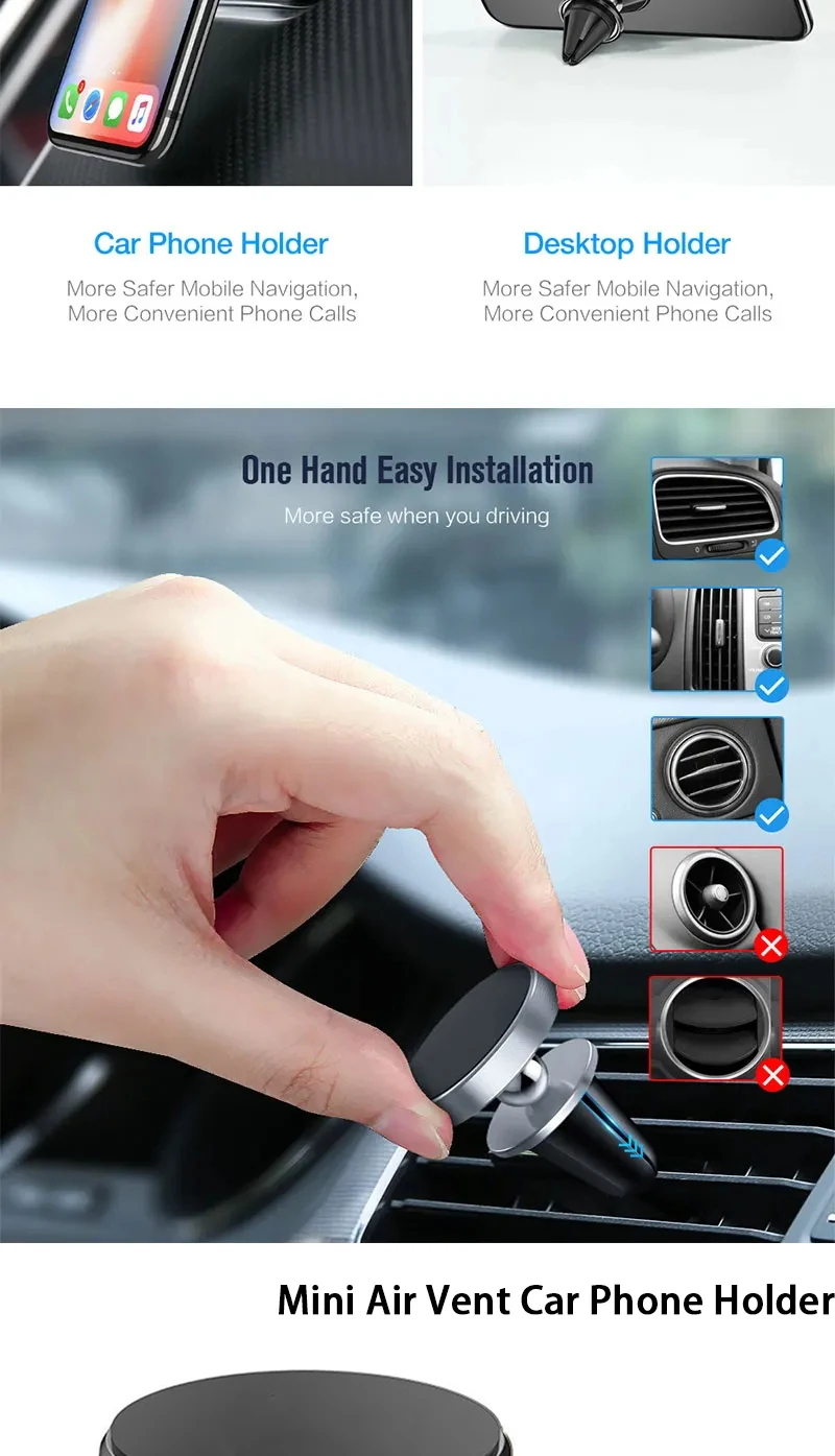 Magnetic Car Phone Holder For iPhone Samsung S10 GPS 360 Degree Navigation Air Vent Mont Stand Holder For Mobile Phone In Car