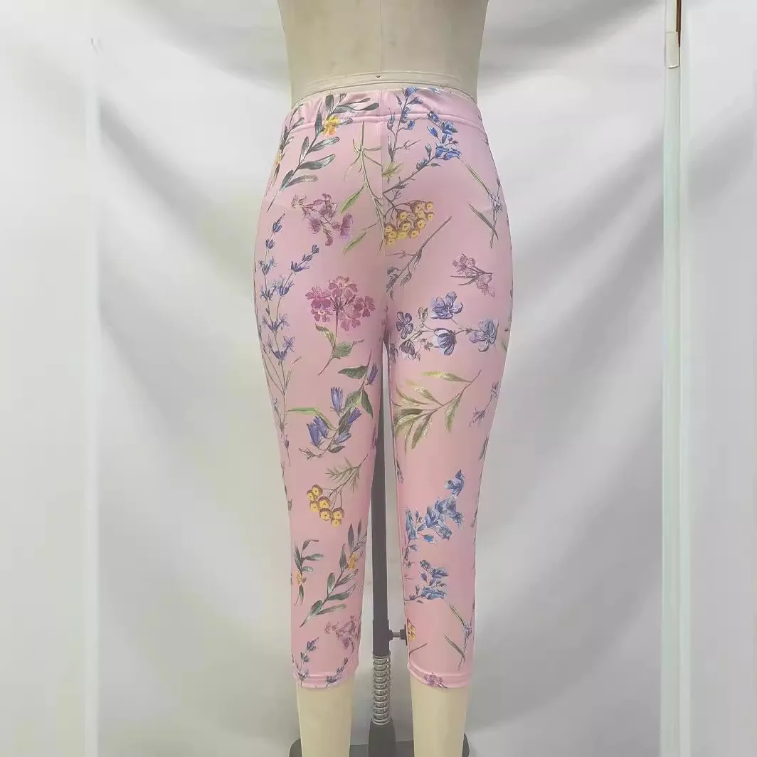 Summer leisure new digital printing slim cropped pants leggings ladies