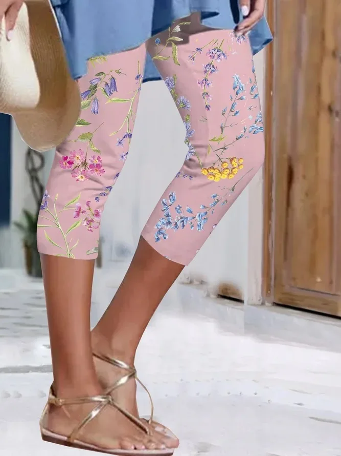 Summer leisure new digital printing slim cropped pants leggings ladies
