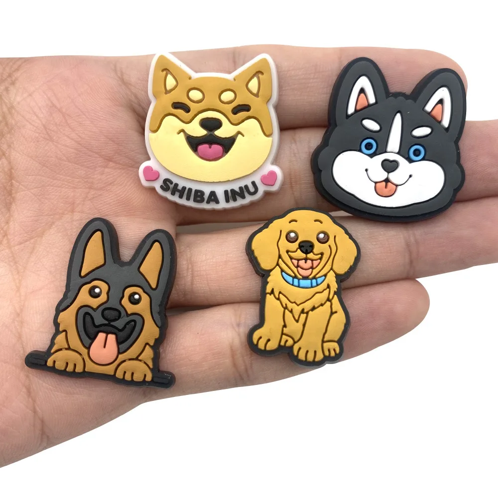 Hot Sales 1Pcs PVC Cute Dog Shoe Charms Animals Pin for Crocs Accessories Sandals Wristband Decorations Boys Girls Party Gifts