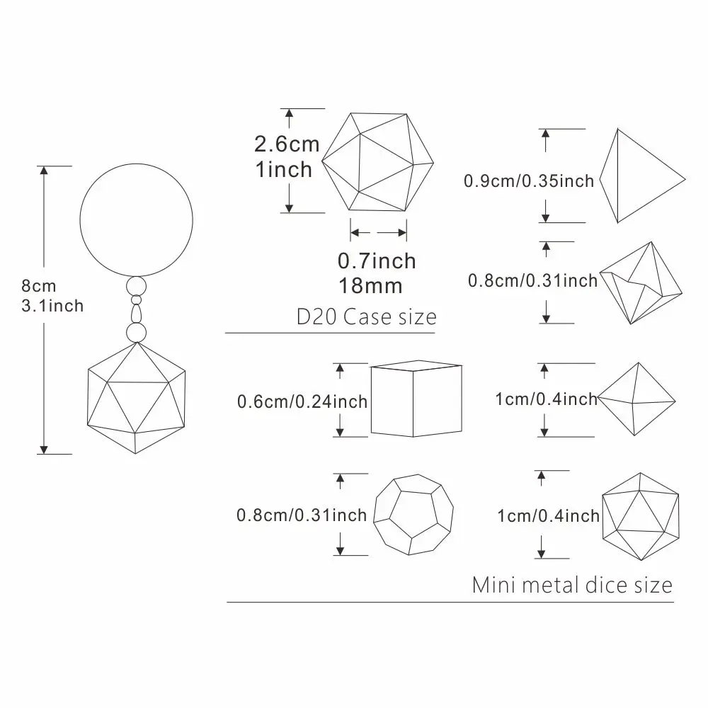 D20 Metal Hollow Box&7pcs Metal Dice Set, Portable Board Game Dice Mini Kit, Gamer Accessories