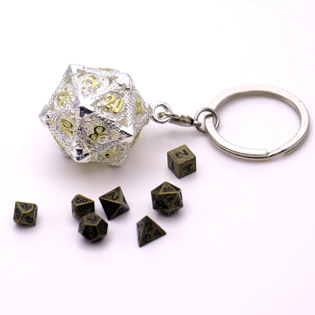D20 Metal Hollow Box&7pcs Metal Dice Set, Portable Board Game Dice Mini Kit, Gamer Accessories