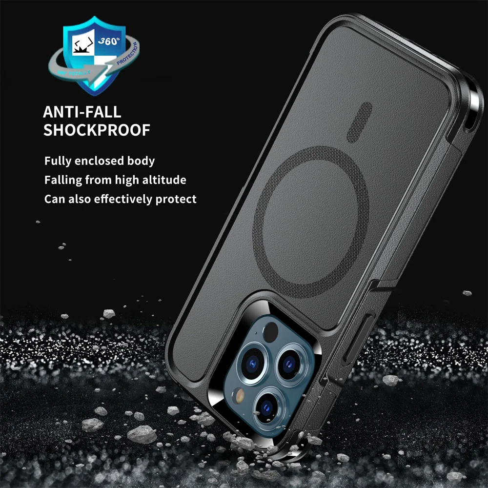 Magnetic Case for iPhone 16 15 14 Pro Max Plus 13 Mini 12 for MagSafe Military Grade Drop Protective Tough Shockproof Case