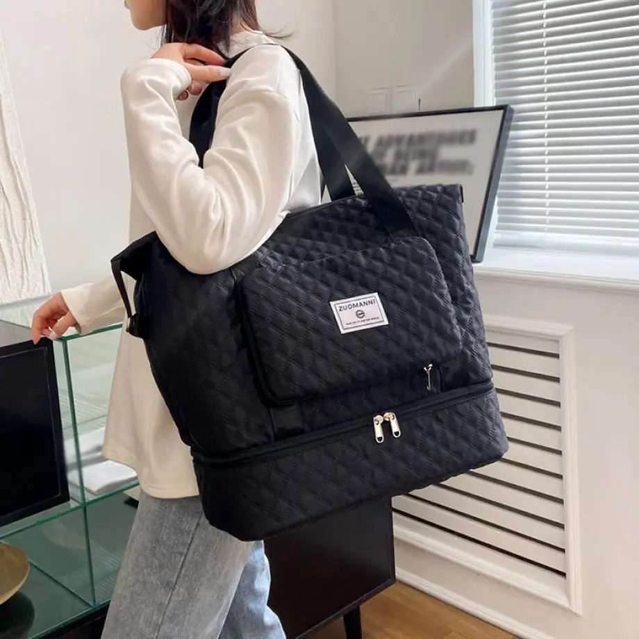 Large Capacity Travel Dufffle Bag for Women Lightweight Argyle Pattern Weekend Overnight Bag Thickened Gym Storage Bag