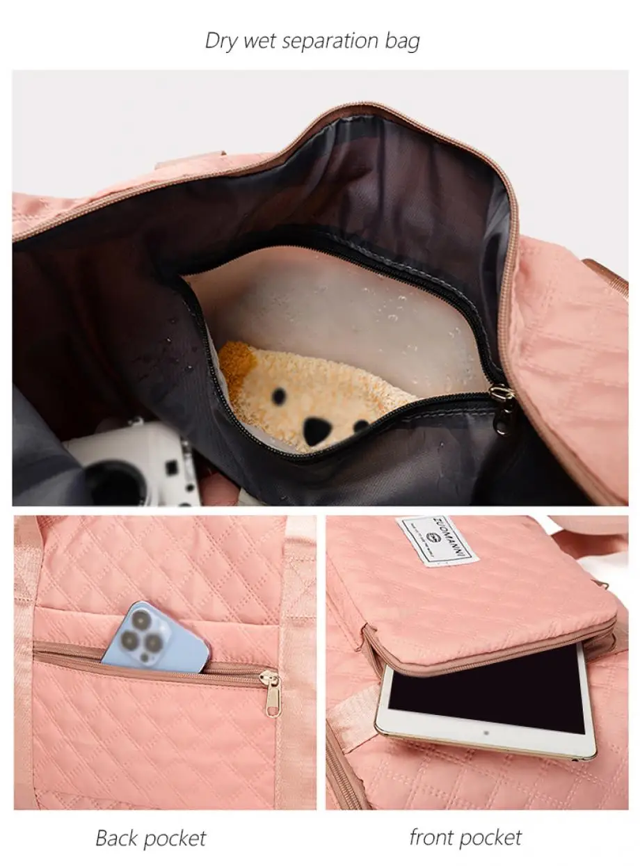 Large Capacity Travel Dufffle Bag for Women Lightweight Argyle Pattern Weekend Overnight Bag Thickened Gym Storage Bag