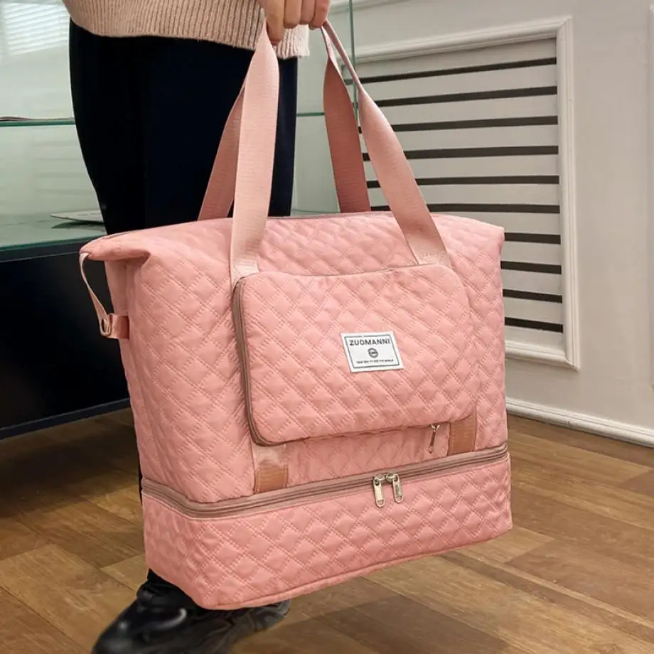 Large Capacity Travel Dufffle Bag for Women Lightweight Argyle Pattern Weekend Overnight Bag Thickened Gym Storage Bag