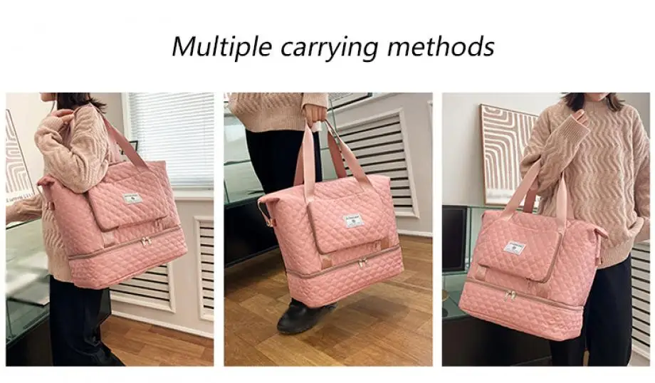 Large Capacity Travel Dufffle Bag for Women Lightweight Argyle Pattern Weekend Overnight Bag Thickened Gym Storage Bag