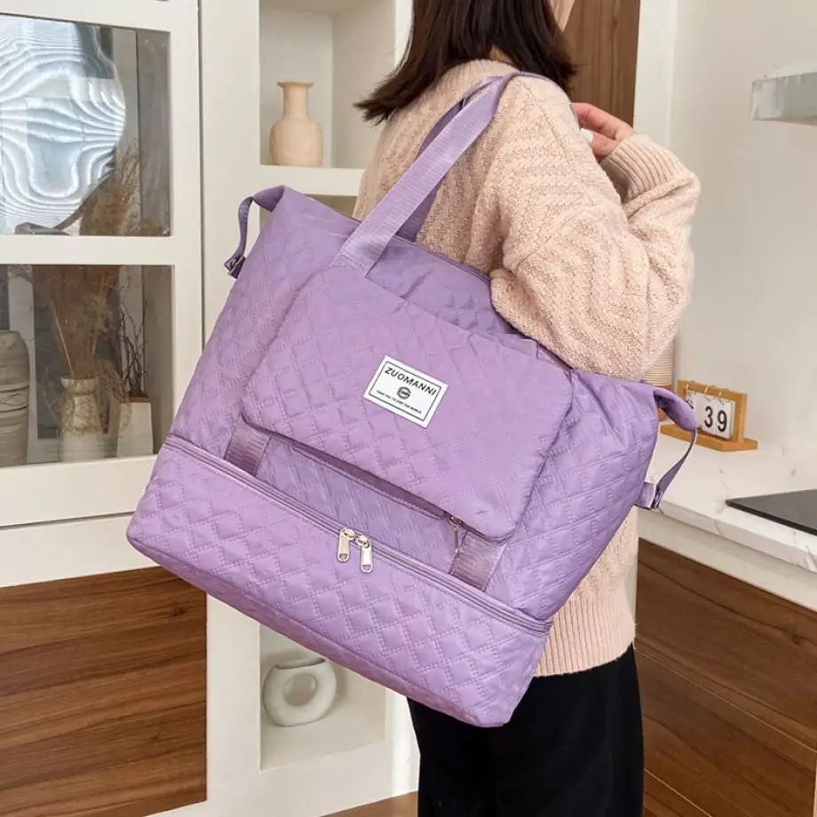 Large Capacity Travel Dufffle Bag for Women Lightweight Argyle Pattern Weekend Overnight Bag Thickened Gym Storage Bag