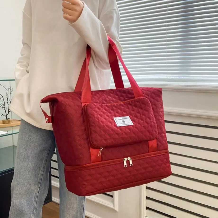 Large Capacity Travel Dufffle Bag for Women Lightweight Argyle Pattern Weekend Overnight Bag Thickened Gym Storage Bag