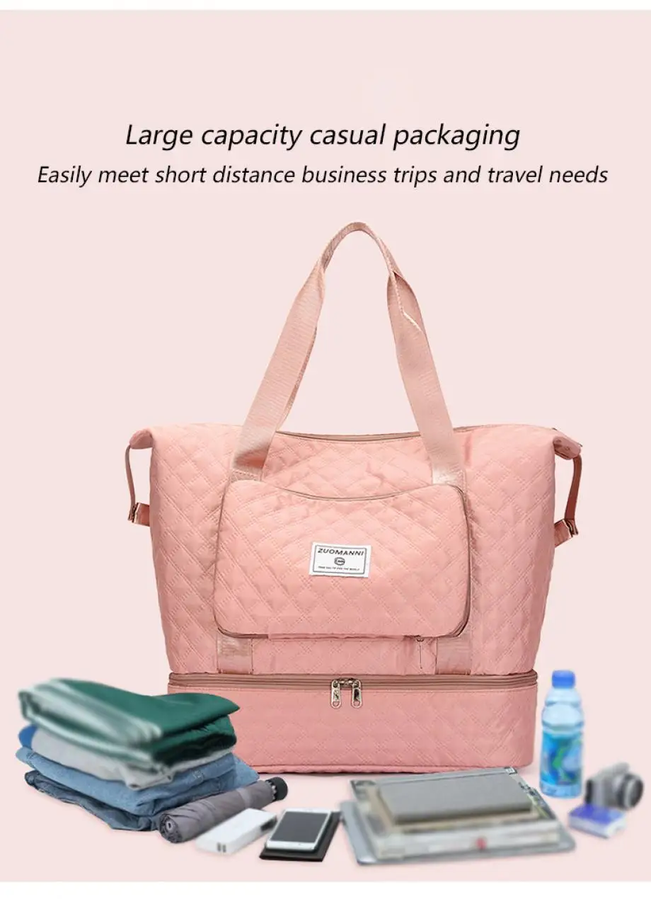 Large Capacity Travel Dufffle Bag for Women Lightweight Argyle Pattern Weekend Overnight Bag Thickened Gym Storage Bag