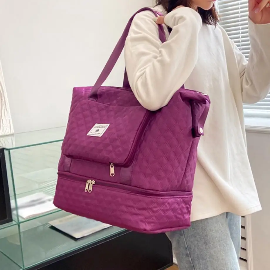Large Capacity Travel Dufffle Bag for Women Lightweight Argyle Pattern Weekend Overnight Bag Thickened Gym Storage Bag