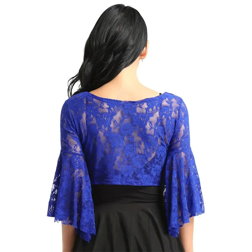 Women's Belly Dance Top Short Cardigan Lace Long Sleeve Shrug Lace-up Shirt Gymnastics Cover Up Cardigan Wraps