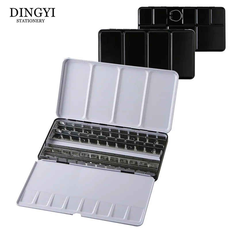 Black Empty Watercolor Paint Tin Box Palette With Full Pan/Half Pan Metal Watercolor Paint Tray For Art Painting