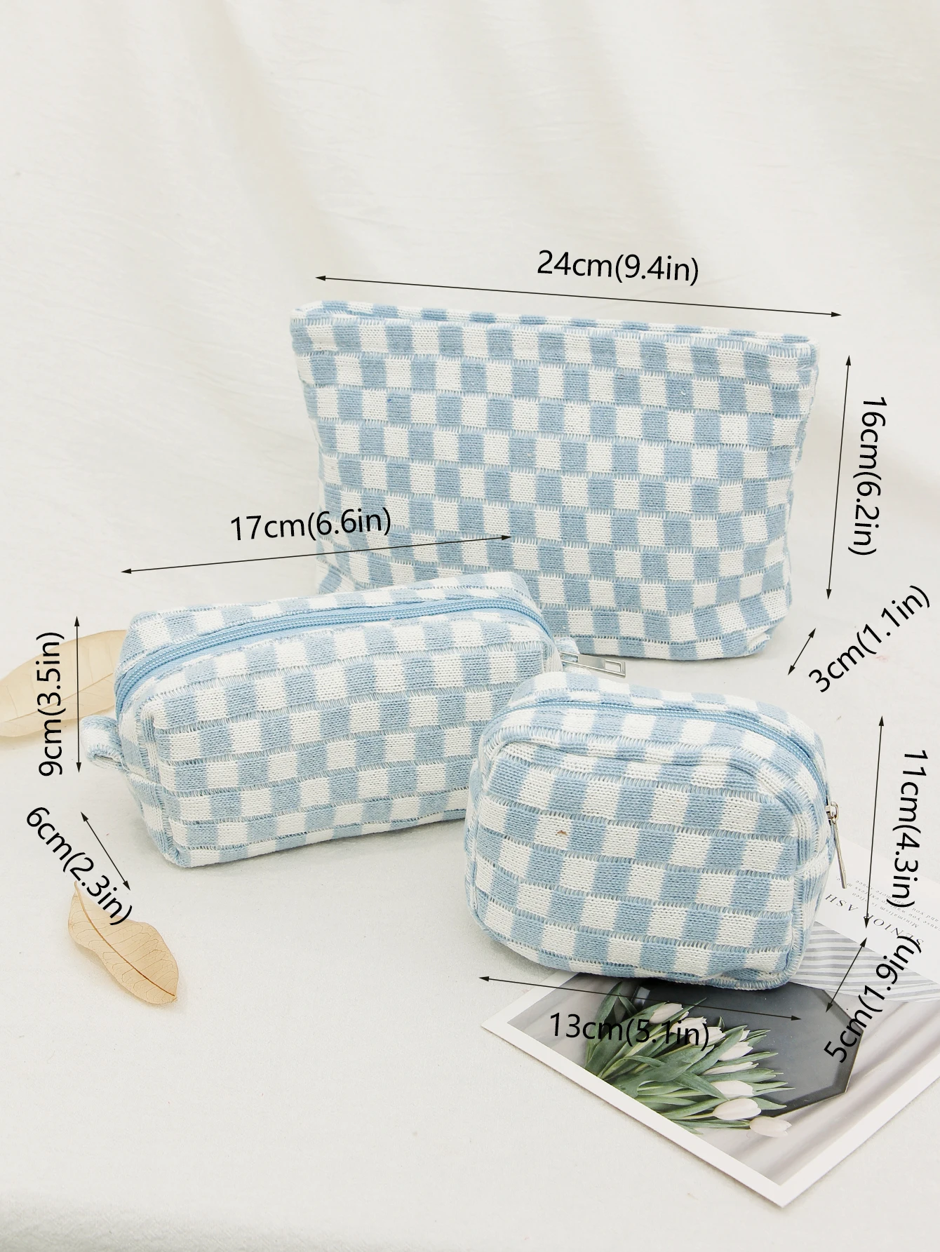 Checkerboard Cosmetic Bag Knitted Toiletry Storage Bag Colorful Makeup Pouch Organizer Checkered Pattern Cosmetic Bag