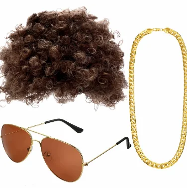 RichMoho Men Hippie Costume Set Disco Costume Accessories Women Disco Necklace Sunglasses Mustache