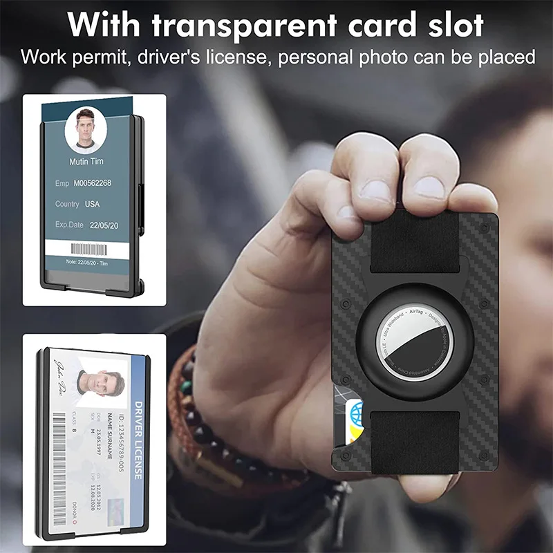 Minimalist Wallet with Airtag Holder and Money Clip - Aluminum RFID Blocking Mini Wallet with High Card Capacity