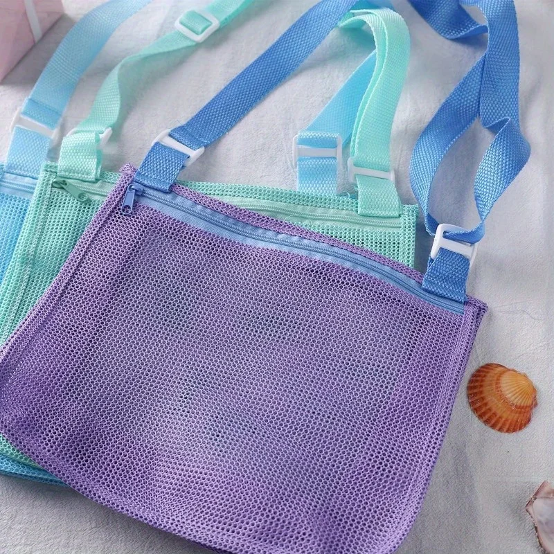 1pcs Mesh Beach Bags, Colorful Hollow Crossbody Bag, Toilet Bag, Adjustable Strap for Summer Daily Phone Storage Bag Bolsas