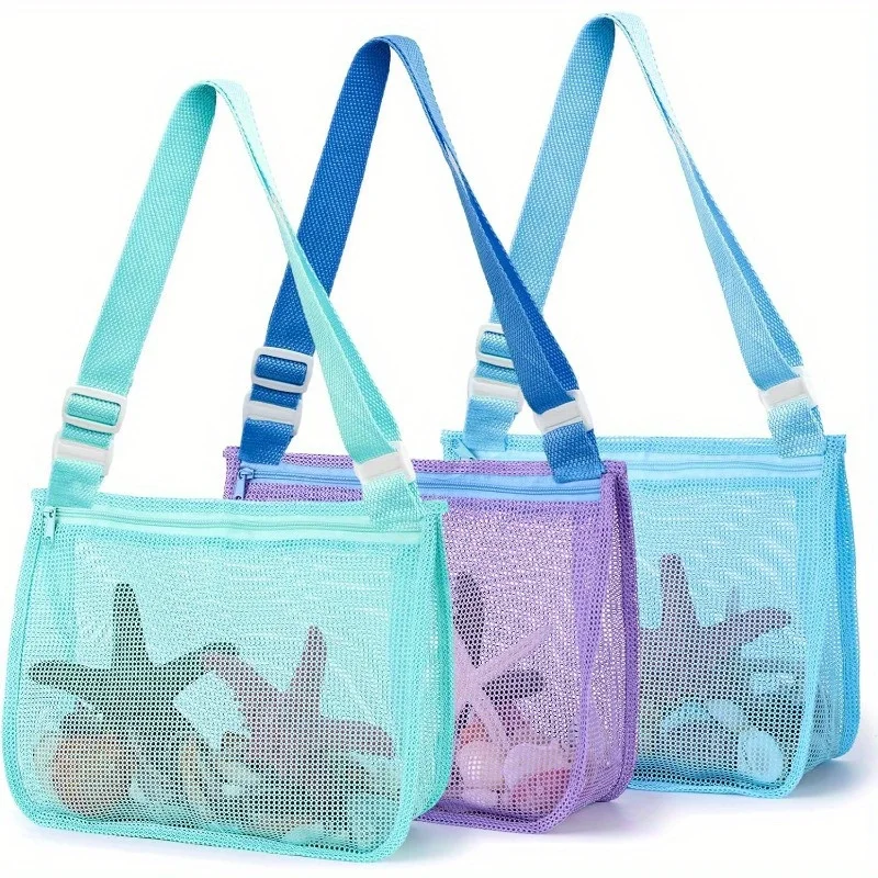 1pcs Mesh Beach Bags, Colorful Hollow Crossbody Bag, Toilet Bag, Adjustable Strap for Summer Daily Phone Storage Bag Bolsas
