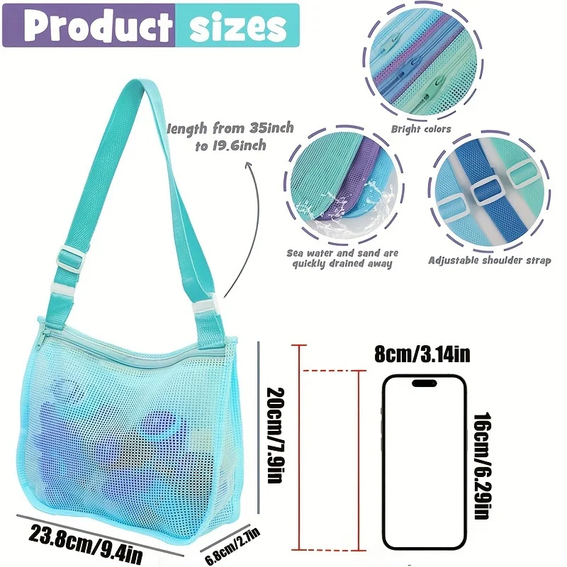 1pcs Mesh Beach Bags, Colorful Hollow Crossbody Bag, Toilet Bag, Adjustable Strap for Summer Daily Phone Storage Bag Bolsas