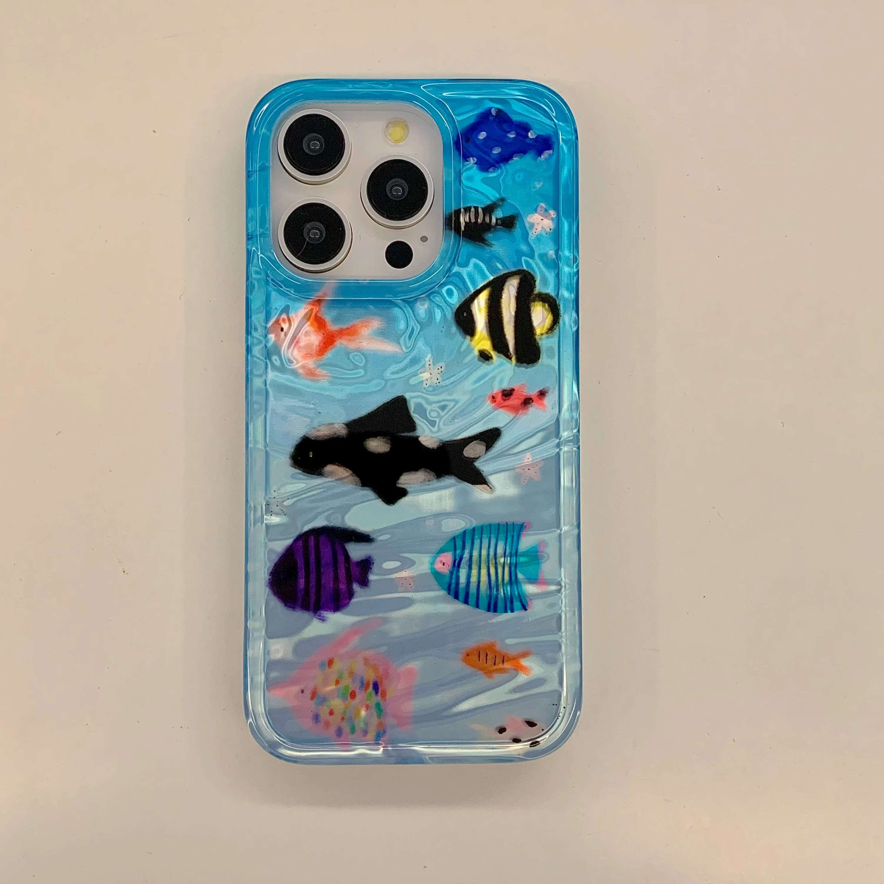 Korean Ripple Texture Aquaria Lovely Fishes Case for iPhone 18 17 16 15 14 13 11 Pro Max Plus Back Phone Cover for 12 Pro Max