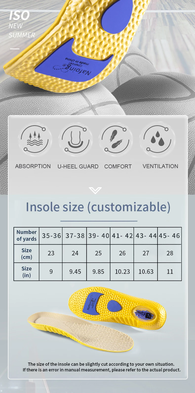 1Pair NAFOING Boost Sport Insoles Men's Women's Sneaker Insoles Super Soft Bottoms Air Cushioning For Shock Absorption Comfort